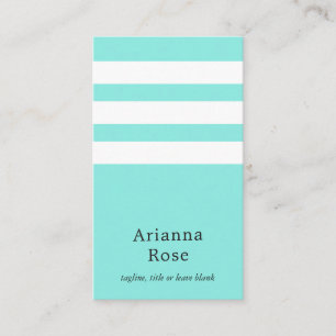 Elegant Turquoise & White Striped Vertical Chic Business Card