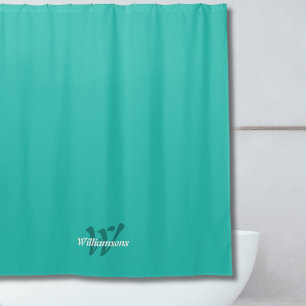 Elegant Turquoise White Teal Monogram Name Shower Curtain