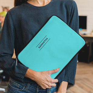 Elegant Turquoise with Name Laptop Sleeve