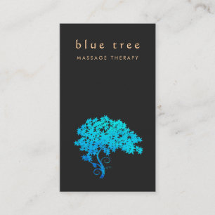 Elegant  Turquoise Zen Tree Logo Black 2 Business Card