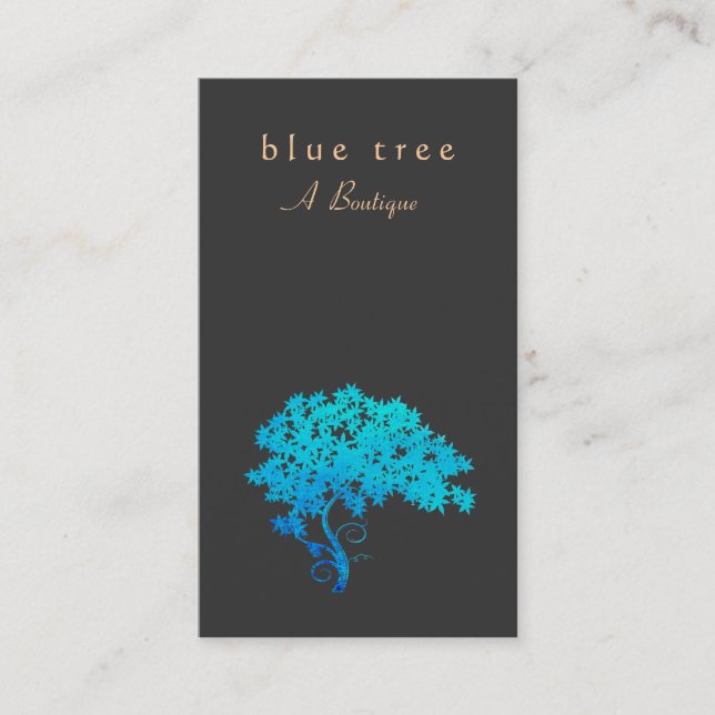 Elegant  Turquoise Zen Tree Logo Black Business Card (Front)