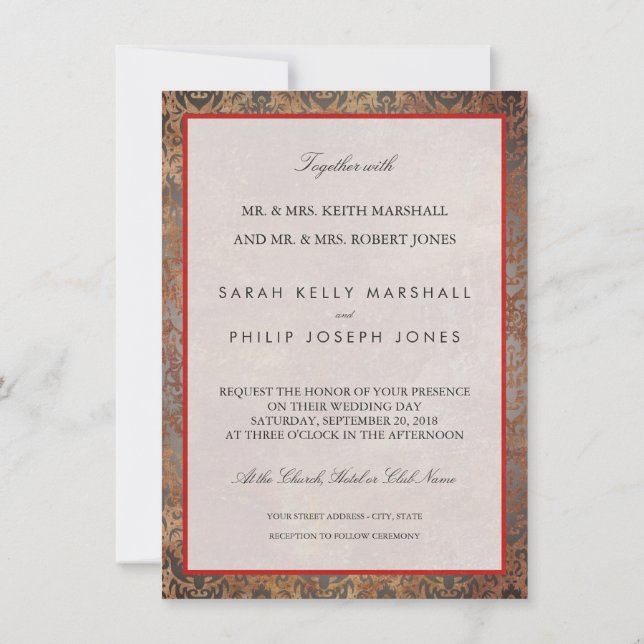 Elegant Tuscan Damask Wedding Invitation (Back)