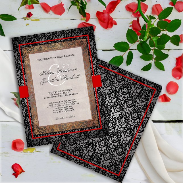 Elegant Tuscan Damask Wedding Invitation (Creator Uploaded)