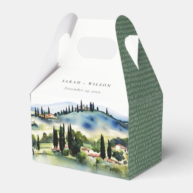 Elegant Tuscany Italy Watercolor Landscape Wedding Favour Box (Front Side)