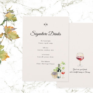 Elegant Tuscany Signature Drinks Wedding Sign Menu