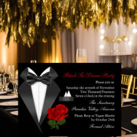Elegant Tux & Rose Black Tie Dinner Party Invite