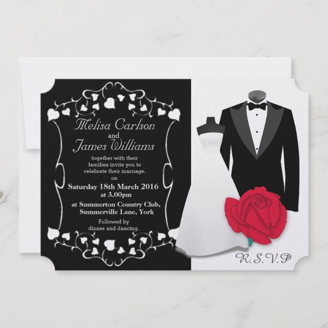 Elegant Tuxedo and Wedding Dress Invitation (Front)