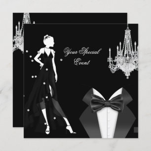 Elegant Tuxedo Gown Silver White Black Party Invitation