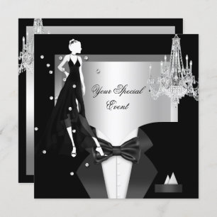 Elegant Tuxedo Gown Silver White Black Party Invitation