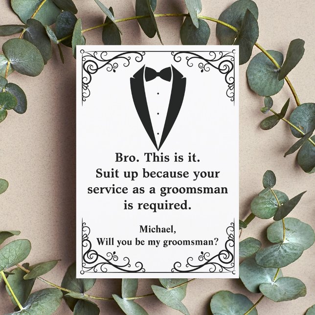 elegant tuxedo minimal chic groomsman proposal invitation (Creator Uploaded)