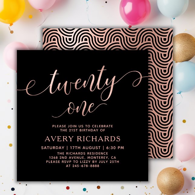 Elegant Twenty One Rose Gold Script 21st Birthday Invitation (Creator Uploaded)