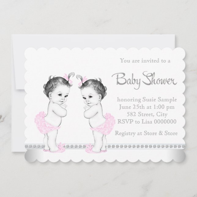 Elegant Twin Girl Baby Shower Invitation (Front)