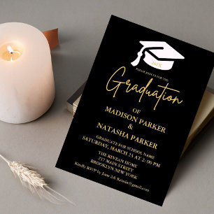 Elegant Twin Gold Calligraphy Graduation Party Invitation