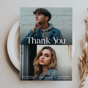 Elegant Twin Joint Photo Graduation Thank You Postcard