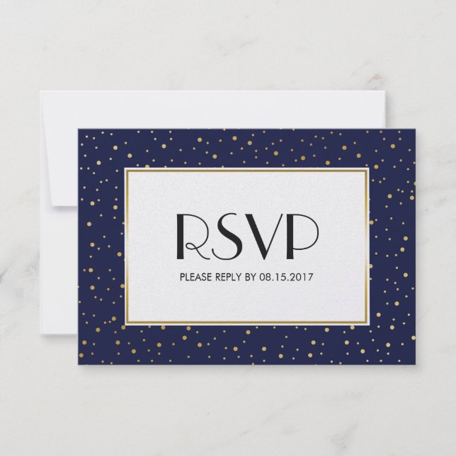 Elegant Twinkle Stars Midnight Blue Sky Gold RSVP (Front)