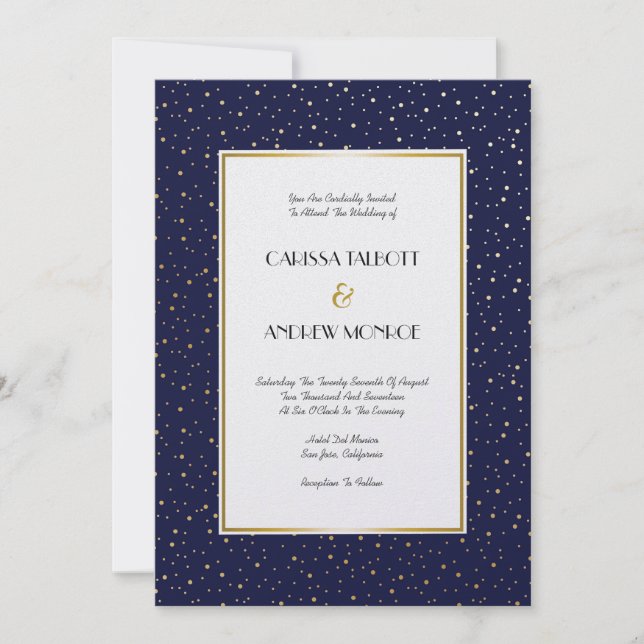 Elegant Twinkle Stars Midnight Blue Sky Gold Weddi Invitation (Front)