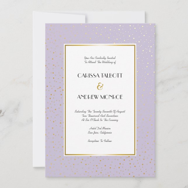 Elegant Twinkle Stars Pastel Lavender Gold Wedding Invitation (Front)