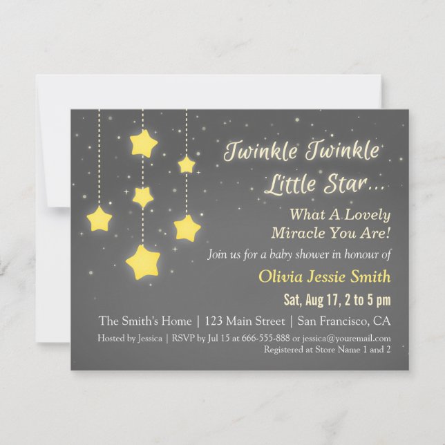 Elegant Twinkle Twinkle Little Star Baby Shower Invitation (Front)