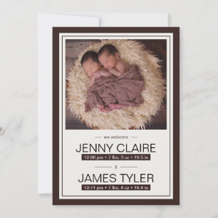 Elegant Twins Baby Birth Announcement