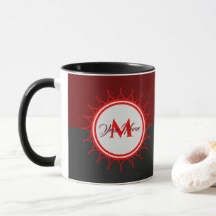 Elegant two-colour monogram in dark red and grey! mug