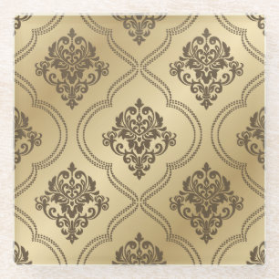 Elegant Two Colour Shaded Decorative Damask Patter Glass Coaster