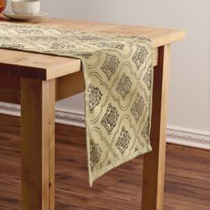 Elegant Two Colour Shaded Decorative Damask Patter Short Table Runner