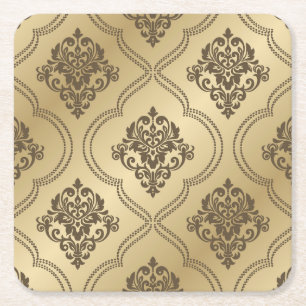 Elegant Two Colour Shaded Decorative Damask Patter Square Paper Coaster