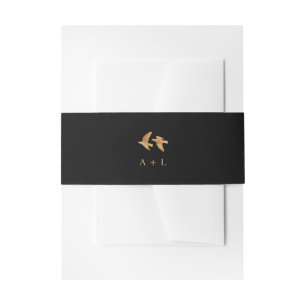 Elegant Two Gold Birds Wedding Monogram Invitation Belly Band