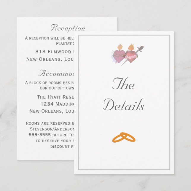 Elegant Two Hearts Catholic Wedding  Enclosure Card (Front/Back)