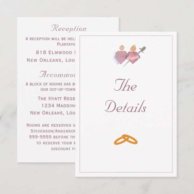 Elegant Two Hearts Catholic Wedding  Enclosure Card (Front/Back)