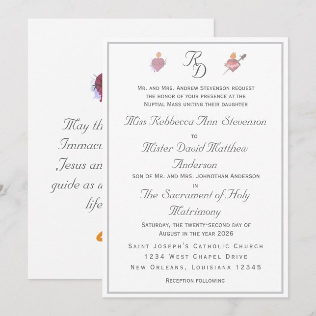 Elegant Two Hearts Catholic Wedding Invitation (Creator Uploaded)
