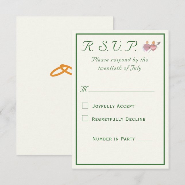 Elegant Two Hearts Catholic Wedding  RSVP Card (Front/Back)