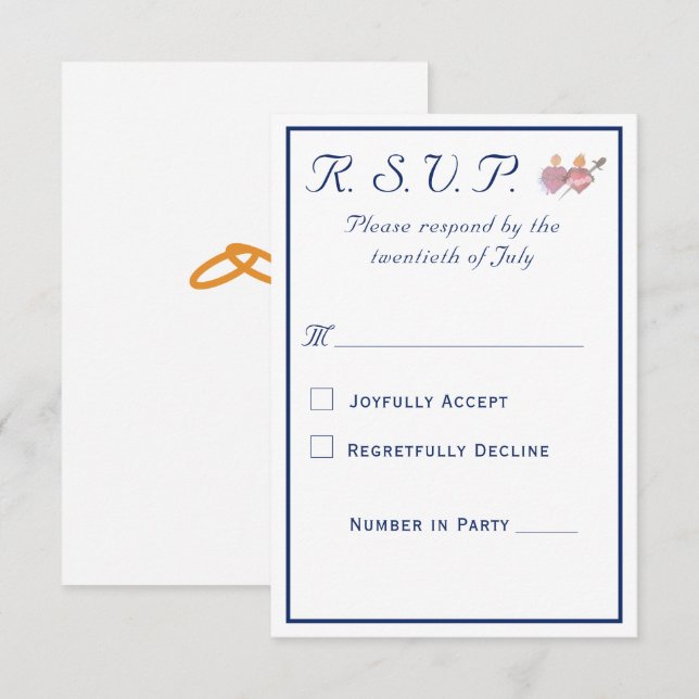 Elegant Two Hearts Catholic Wedding  RSVP Card (Front/Back)