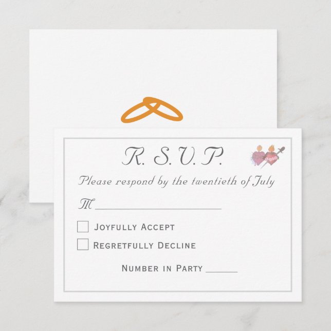 Elegant Two Hearts Catholic Wedding  RSVP Card (Front/Back)