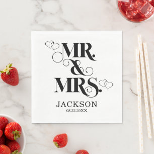 Elegant Two Hearts Mr. & Mrs. Wedding Napkin