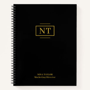 Elegant Two Letter Gold Monogram Black Notebook