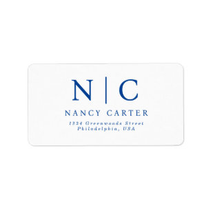 Elegant Two Monogram Navy Blue Return Address Label