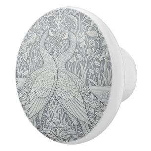 Elegant Two Peacocks Romance, Winter Art, Morris Ceramic Knob