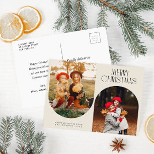 Elegant two photo christmas holiday postcard