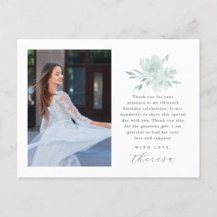 Elegant Two Photo Quinceanera Floral Thank You Postcard