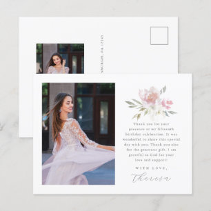 Elegant Two Photo Quinceanera Floral Thank You Postcard