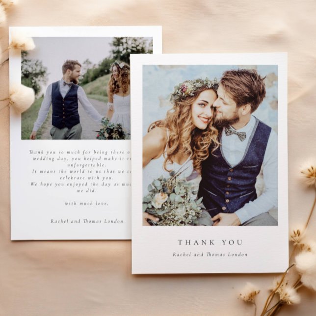 Elegant Two Photo Script Minimalist Wedding Thank You Card (Creator Uploaded)