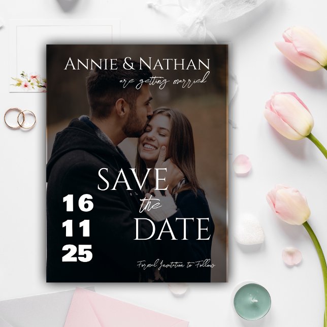 Elegant Two Photo Script Wedding Save the Date Announcement Postcard (Elegant Two Photo Script Wedding Save the Date Announcement Postcard)