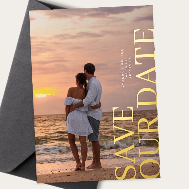 Elegant Two Photo Wedding GOLD Save The Date (Creator Uploaded)