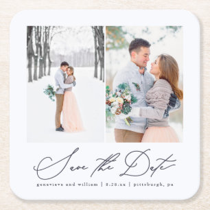 Elegant Two Photo Wedding Save the Date Coaster