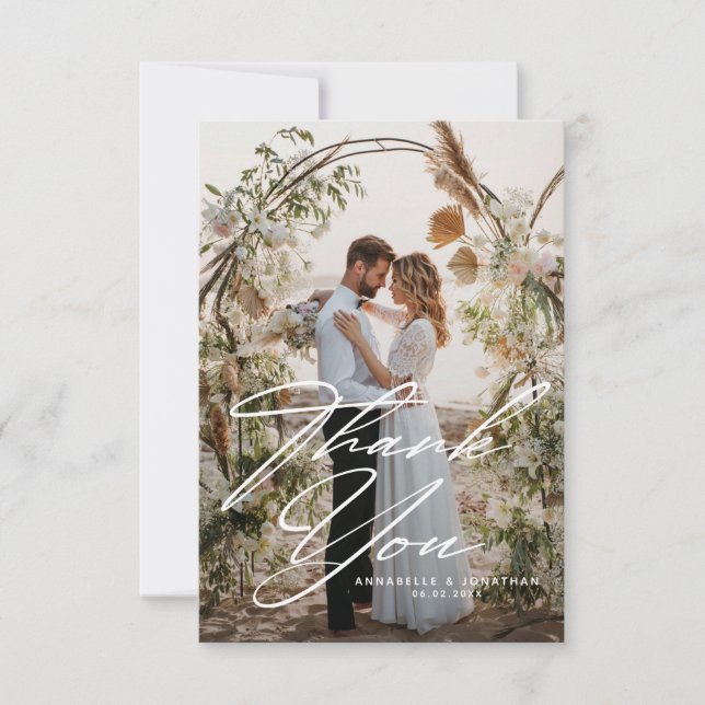 Elegant Two Photo Wedding  Thank You Card (Front)