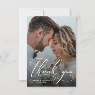 Elegant Two Photo Wedding  Thank You Card