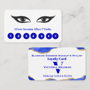 Elegant Two Side Print Blue Gold White Marble Loyalty Card