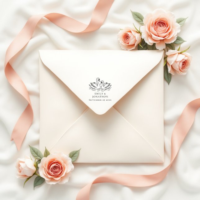 Elegant Two Swans In Love Wedding Self-inking Stamp (Creator Uploaded)