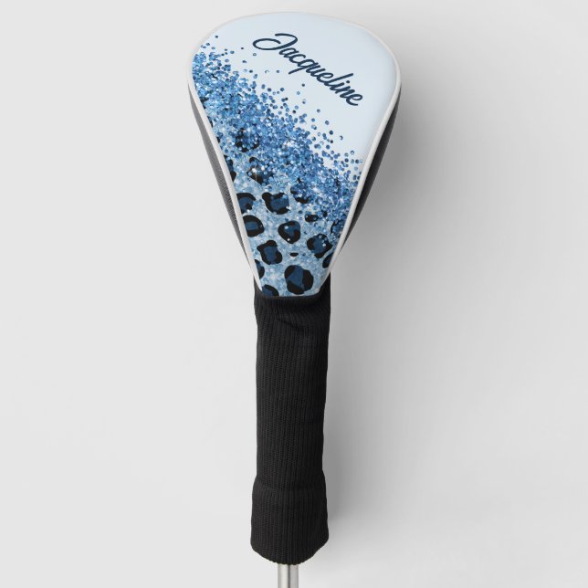 Elegant Two Tone Blue Leopard Print Golf Head Cover (Front)